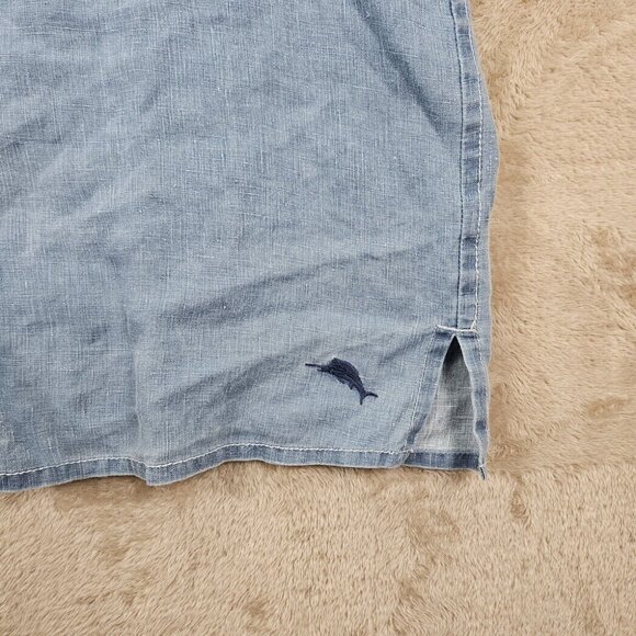 Tommy Bahama Denim Shirt 100% Linen Buttons Blue Short Sleeve Men's Sz XLT Tall - Picture 6 of 10